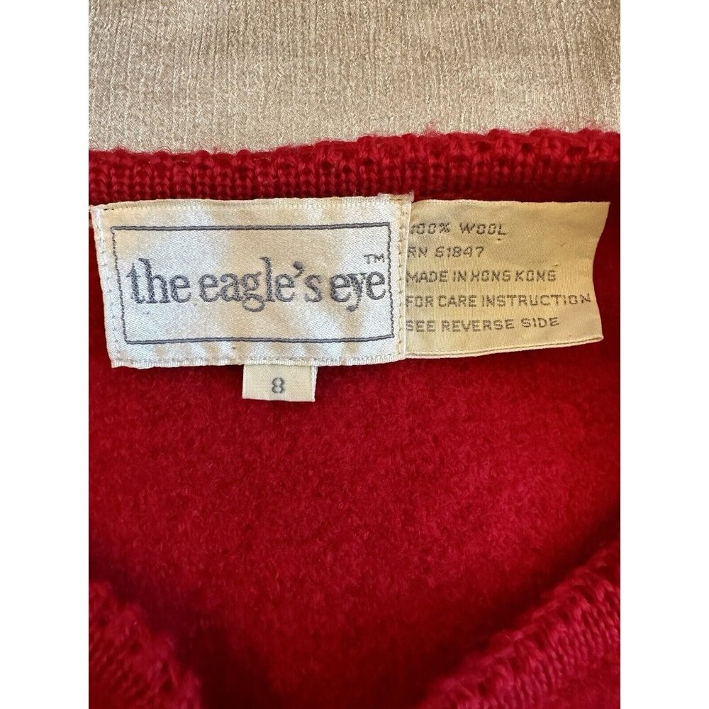 Vintage The Eagles Eye 100% Wool Cardigan Coat Sweater Red Buttons Christmas Sz8 - Picture 3 of 9